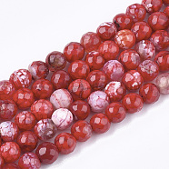 Natural Crackle Agate Beads Strands, Dyed, Faceted, Round, FireBrick, 6mm, Hole: 1mm, about 63pcs/strand, 14.5 inch(X-G-T119-01A-07)