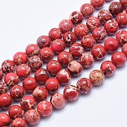 Natural Imperial Jasper Beads Strands, Dyed, Round, Red, 10mm, Hole: 1mm, about 39pcs/strand, 15.7 inch(G-A175B-10mm-04)