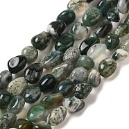 Natural Moss Agate Beads Strands, Nuggets Beads, Tumbled Stone, 6~10x6~8x3.5~7mm, Hole: 1mm, 15.94 inch(40.5cm)(G-L608-A03-01)