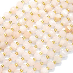 Natural Pink Aventurine Beads Strands, with Seed Beads, Faceted, Lantern, 8~8.5x6.5~7mm, Hole: 0.6mm, about 44pcs/strand, 15.16 inch(38.5cm)(G-K389-E19-01)