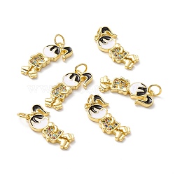 Brass Micro Pave Colorful Cubic Zirconia Pendants, with Enamel and Jump Ring, Long-Lasting Plated, Lead Free & Cadmium Free & Nickel Free, Girl, Real 18K Gold Plated, 20.5x9.5x2.5mm, Hole: 3.5mm(ZIRC-Z019-16G-NR)