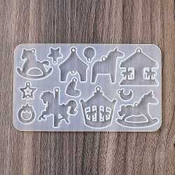 DIY Silicone Pendant Molds, Resin Casting Molds, For UV Resin, Epoxy Resin Jewelry Pendant Making, White, Horse, 92x155x6mm, Hole: 2mm, Inner Diameter: 15~44x12~42mm(DIY-A054-05A)