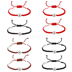 ANATTASOUL 4 Sets 4 Colors Alloy Baseball Braided Bead Bracelets Set, Adjustable Waxed Cord Couple Bracelets for Best Friends Lovers, Mixed Color, Inner Diameter: 1-3/4~4 inch(4.6~10.25cm), 2Pcs/set, 1 Set/color(BJEW-AN0001-40)