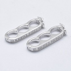 925 Sterling Silver Twister Clasps, with Cubic Zirconia, Platinum, 27.5x9x3mm(STER-G023-13P)