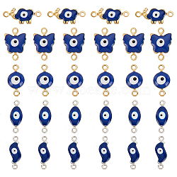 50Pcs 5 Styles 304 Stainless Steel Blue Enamel Connector Charms, Evil Eye Links, Butterfly & Flat Round & Elephant & Horse Eye & Leaf, Golden & Stainless Steel Color, 6.5~16x5~15x2.5~4mm, Hole: 1.2mm, 10pcs/style(STAS-AR0001-51)