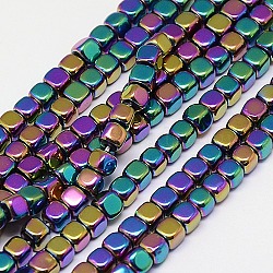 Electroplate Non-magnetic Synthetic Hematite Beads Strands, Cube, Grade A, Multi-color Plated, 3x3x3mm, Hole: 1mm, about 127pcs/strand, 16 inch(X-G-J172-3x3mm-03)