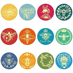 Paper Self Adhesive Gold Foil Embossed Stickers, Colorful Round Dot Decals for Seal Decoration, DIY ScrapbookScrapbook, Bees, 50x50mm, 12pcs/sheet, 10 sheets/set(DIY-WH0434-012)