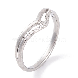 304 Stainless Steel Finger Ring for Women, with Cubic Zirconia, Stainless Steel Color, 6.5mm, US Size 6~9(16.5~19mm)(RJEW-C086-08-P)