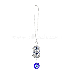 Evil Eye Alloy Lampwork Pendant Decorations, with Glass and Resin Beads, for Home Window Decoration, Rhombus, 450mm, pendant: 175x63x7mm(HJEW-M005-02C-AS)