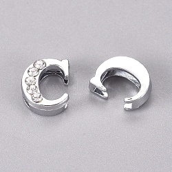 Alloy Slide Charms, with Crystal Rhinestone, Letter, Platinum, Letter.C, C: 11.5x9x4.5mm, Hole: 2x8mm(PALLOY-WH0066-21C)