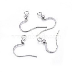 Tarnish Resistant 304 Stainless Steel French Earring Hooks, Flat Earring Hooks, Ear Wire, with Horizontal Loop, Stainless Steel Color, 16x18.5x3mm, Hole: 2mm, 21 Gauge, Pin: 0.7mm(STAS-P210-18P)