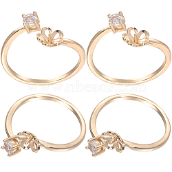 Beebeecraft 8Pcs Brass Micro Cubic Zirconia Cuff Finger Ring Settings, For Half Drilled Beads, Nickel Free, Real 18K Gold Plated, Clear, Inner Diameter: 18mm, Tray: 5mm, Pin: 0.8mm(KK-BBC0007-70)