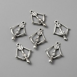 Tibetan Style Alloy Pendants, Bow and Arrow Shape Charms, Antique Silver, 35x24x4mm, Hole: 2mm(FIND-CJC0009-47)