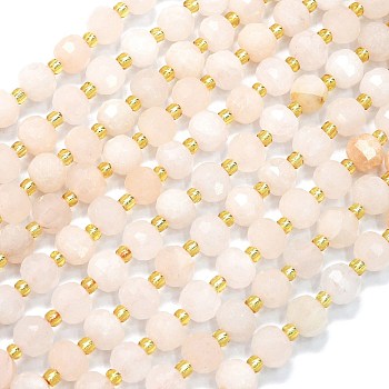 Natural Pink Aventurine Beads Strands, with Seed Beads, Faceted, Lantern, 8~8.5x6.5~7mm, Hole: 0.6mm, about 44pcs/strand, 15.16 inch(38.5cm)