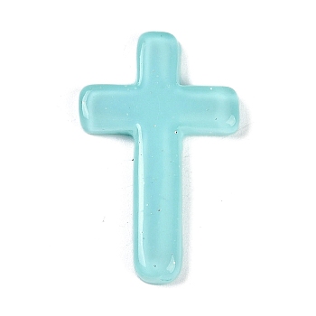 Cross Resin Cabochons, Cyan, 29x18x3mm