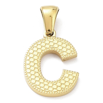 Ion Plating(IP) 316L Surgical Stainless Steel Pendants, Real 18K Gold Plated, Letter Charm, Textured, Letter C, 17x12.5x1.6mm, Hole: 3.5mm