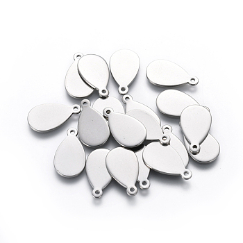 201 Stainless Steel Pendants, Stamping Blank Tag, Teardrop, Stainless Steel Color, 17.5x10x0.9mm, Hole: 1.2mm