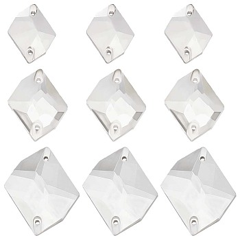 72Pcs 3 Style Irregular Rhombus Glass Sew On Rhinestone, Flat Back & Back Plated, Faceted, Crystal, 17~26x14~22x4.5~5.5mm, Hole: 0.8~1mm