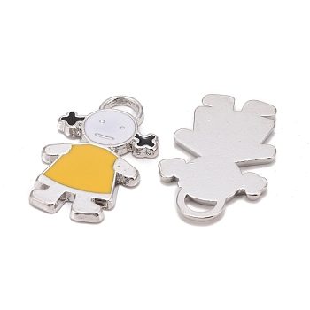 Alloy Enamel Pendants, Lead Free and Cadmium Free, Children, Platinum,  Yellow, about 25.5mm long, 16.5mm wide, 2mm thick, hole: 2mm