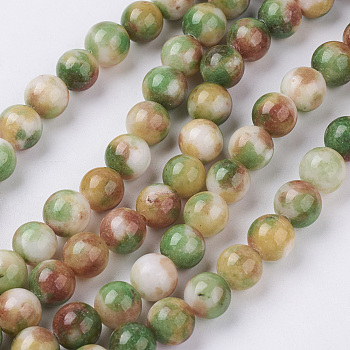 Jade Beads Strands, Natural White Jade, Dyed, Round, Colorful, 8mm, Hole: 1mm, about 51pcs/strand, 15.7 inch