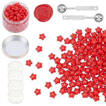 CRASPIRE Sealing Wax Particles Kits for Retro Seal Stamp, with Stainless Steel Spoon, Candle, Plastic Empty Containers, FireBrick, 9mm, 200pcs