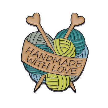Yarn Knitting Theme Heart Enamel Pins, Black Alloy Cartoon Badge for Backpack Clothes, BurlyWood, 24x29mm