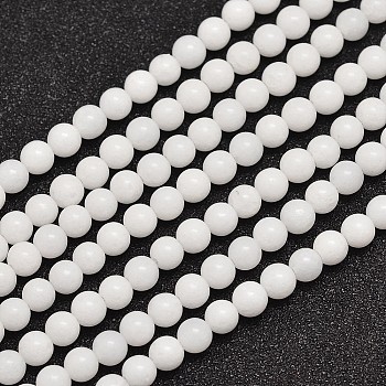 Natural Malaysia Jade Beads Strands, Dyed & Heated, Round, White, 4mm, Hole: 0.8mm, about 92pcs/strand, 15 inch