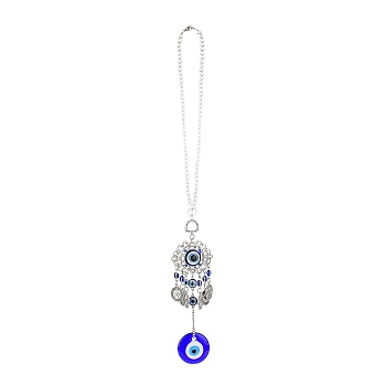 Evil Eye Alloy Lampwork Pendant Decorations, with Glass and Resin Beads, for Home Window Decoration, Rhombus, 450mm, pendant: 175x63x7mm
