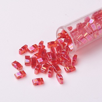MIYUKI Half TILA Beads, Japanese Seed Beads, 2-Hole, (HTL254) Transparent Red AB, 5x2.3x1.9mm, Hole: 0.8mm, about 2500pcs/bag, 100g/bag