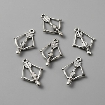 Tibetan Style Alloy Pendants, Bow and Arrow Shape Charms, Antique Silver, 35x24x4mm, Hole: 2mm