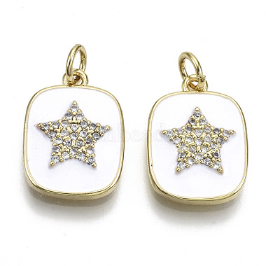 Real 16K Gold Plated White Rectangle Brass+Cubic Zirconia+Enamel Pendants