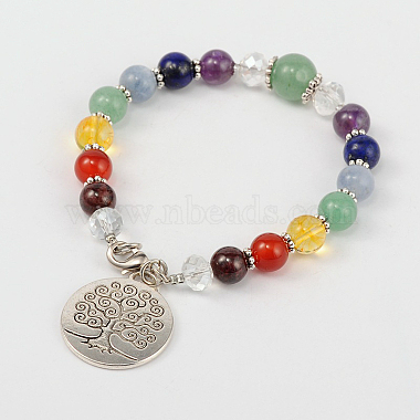Multi-Color Gemstone Chakra Charm Bracelets(BJEW-JB01691)-2