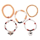 5pcs 5 ensemble de bracelets extensibles en perles de verre et crâne turquoise synthétique teint en argile polymère et perles de verre(BJEW-JB09430)-1