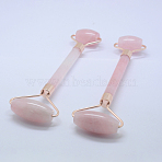 Natural Rose Quartz Massage Tools, Facial Rollers, with Alloy Findings, 14.5~15.5x5.1~5.5x1.8~2cm(G-K277-01A)