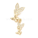 Brass Micro Pave Cubic Zirconia Pendants, Butterfly, Light Gold, 33x16.5x2~6mm, Hole: 5x3mm(KK-C141-04KCG)