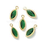 Brass Glass Charms, Horse Eye Charms, Nickel Free, Faceted, Real 18K Gold Plated, Green, 11.5x5x2.5mm, Hole: 1.2mm(KK-Z136-33G-01)