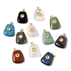 Natural & Synthetic Mixed Stone Pendants, Trapezoid Charms with Brass Pave Clear Cubic Zirconia Findings, Golden, Rack Plating, 21.5x17~17.5x8mm, Hole: 3.5x4.3mm(G-C282-03)