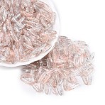 Picasso Transparent Glass Seed Beads, Round Hole, Oval, Misty Rose, 12.5~13x4~4.5mm, Hole: 0.9~1mm, about 1360pcs/pound(SEED-N012-11A)
