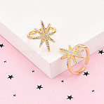 Brass Micro Pave Clear Cubic Zirconia Cuff Rings for Women, Star, Cadmium Free & Lead Free, Real 18K Gold Plated, 22.2mm, Inner Diameter: 17mm(KK-T074-07G)
