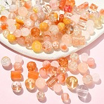 205G Transparent Glass Beads, Mixed Shapes, Orange, 5.5~16x6~11.5x6.5~10.5mm, Hole: 1.2~1.6mm, 301pcs/205g(DGLA-YW0001-57A)