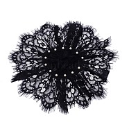 Embroidered Floral Lace Collar, Neckline Trim Clothes Sewing Applique Edge, with Plastic Imitation Pearl Beads, Black, 180x210x10.5mm, Inner Diameter: 120mm(DIY-WH0265-13)
