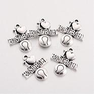 Tibetan Style Alloy Message Pendants, Sports Charms, Phrase I Love Baseball, Cadmium Free & Lead Free, Antique Silver, 21.5x18.7x3mm, Hole: 2mm, about 263pcs/500g(TIBEP-Q043-101-RS)