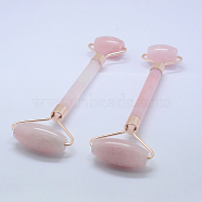 Natural Rose Quartz Massage Tools, Facial Rollers, with Alloy Findings, 14.5~15.5x5.1~5.5x1.8~2cm(G-K277-01A)