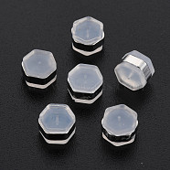 Silicone Ear Nuts, Earring Backs, with Brass Findings, Hexagon, Cadmium Free & Nickel Free & Lead Free, Platinum, 6x7x4.5mm, Hole: 0.7mm(SIL-N004-05P-NR)
