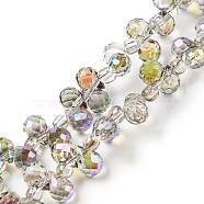 Electroplate Transparent Glass Beads Strands, Half Rainbow Plated, Faceted Teardrop, Top Drilled, Gainsboro, 6x4mm, Hole: 0.8mm, about 97~102pcs/strand, 10.63''~14.80''(27~37.6cm)(EGLA-P052-01A-HR01)