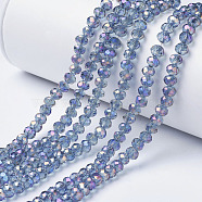 Electroplate Transparent Glass Beads Strands, Full Rainbow Plated, Faceted, Rondelle, Cornflower Blue, 4x3mm, Hole: 0.4mm, about 123~127pcs/strand, 16.5~16.9 inch(42~43cm)(EGLA-A034-T4mm-G06)