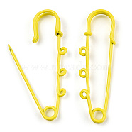 Spray Painted Iron Brooch Findings, Kilt Pins with Triple Loops, Yellow, 59x18x6mm, Hole: 2mm(IFIN-K043-01A-06)