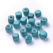 Dyed Natural Wood Beads, Cube, Nice for Children's Day Necklace Making, Lead Free, Dark Turquoise, 10mm, Hole: 3.5mm, about 2200pcs/1000g(WOOD-S617-8-LF)