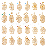 12Pcs 12 Styles Brass Rhinestone Pendants, Birth Flower Charms, Oval with Star, Real 18K Gold Plated, 23x13x2mm, Hole: 3mm, Star: 9x4x1mm, 1pc/style(KK-DC0002-87)