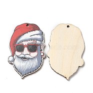Single Face Christmas Printed Wood Big Pendants, Santa Claus Charms, Red, 55x35x2.5mm, Hole: 2mm(WOOD-D025-26)